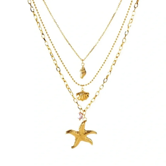 Starfish and Shells 18K Gold Stainless Steel Necklace - Picture 4 of 11